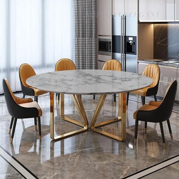 Round Dining Table Set with Smooth Stone Top